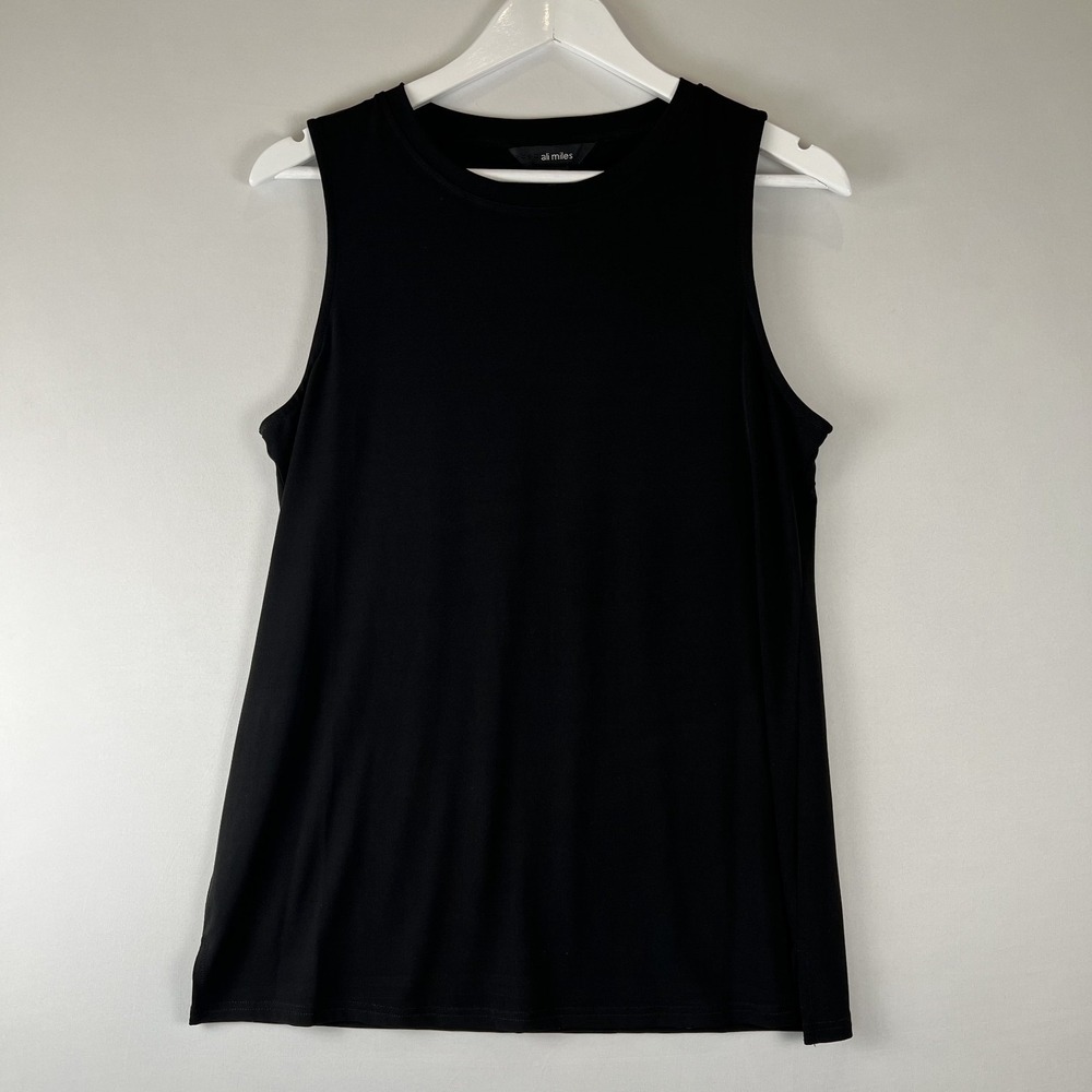 ALI MILES Black Tank Womens Size M Side Slits Packable Wrinkle Free Minimalist